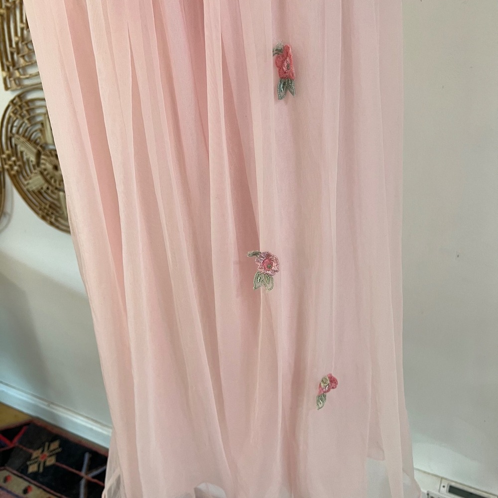 Vintage Pink Chiffon Floral Embroidered Babydoll Lingerie Slip Dress Ballet M/L - Picture 4 of 7